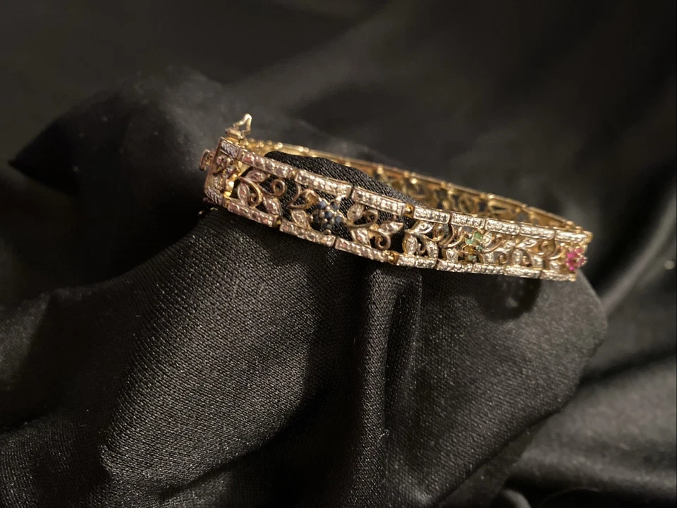 Gold Plated 925 Floral Bracelet with Rubies Sapphire Peridot Gemstones 7.5 - Image 3 of 4