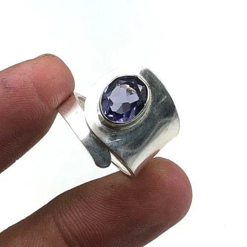 Blue Iolite Gemstone 925 Sterling Silver Handmade Designer Jewelry Ring For Gift