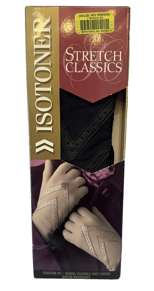 Luvas clássicas elásticas femininas isotoner vintage pretas tamanho único quentes confortáveis NOS - Imagem 2 de 4