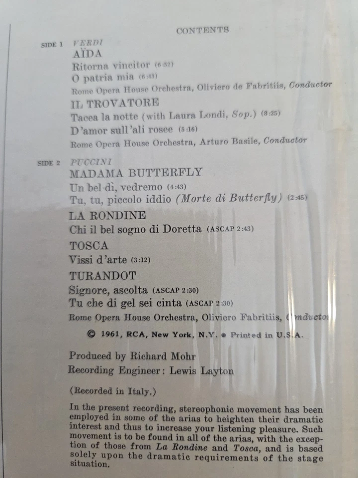 Leontyne Price, Vinyl, Arias From Aida,Il Trovatore, Etc.... RCA 1961,mint - Image 3 of 4