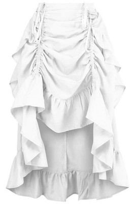 White Crepe Ruched Bustle Adjustable Hi-Low Skirt Steampunk Cosplay Victorian