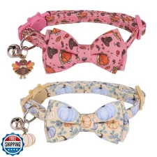 PTDECOR Thanksgiving Cat Collar Breakaway with Bow Tie Bell, Turk