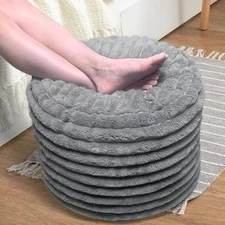 Pouf Ottoman Stuffed Round for Foot Rest, Faux Fur Poufs with 20INCH Light Gray