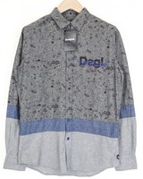 Desigual Didac Herren Hemd S Grau Meliert Baumwolle LangäRmelig Muster Logo