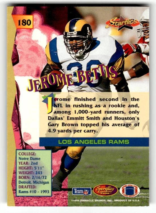 1994 Sportflics #180 Jerome Bettis - Image 2 of 2