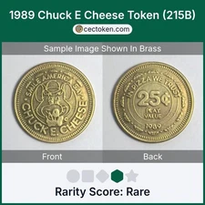 1989 Chuck E Cheese Token (215B) Brass 25mm Rare