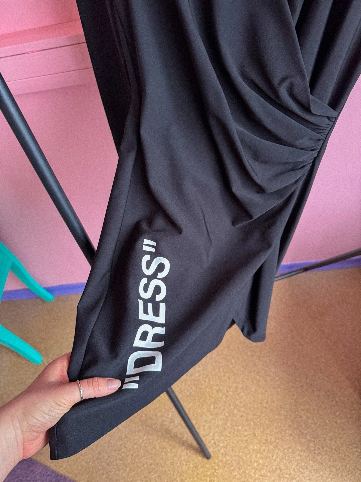 OFF WHITE Vestito Donna Nero Finto Avvolgente "DRESS" Tg S