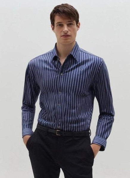 Men Eton Shirt Lilac Cotton 38 / M / 46