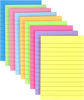 9 Pack Lined Sticky Notes 4x6 Bright Colors Self-Stick Note Pads with Lines, ...