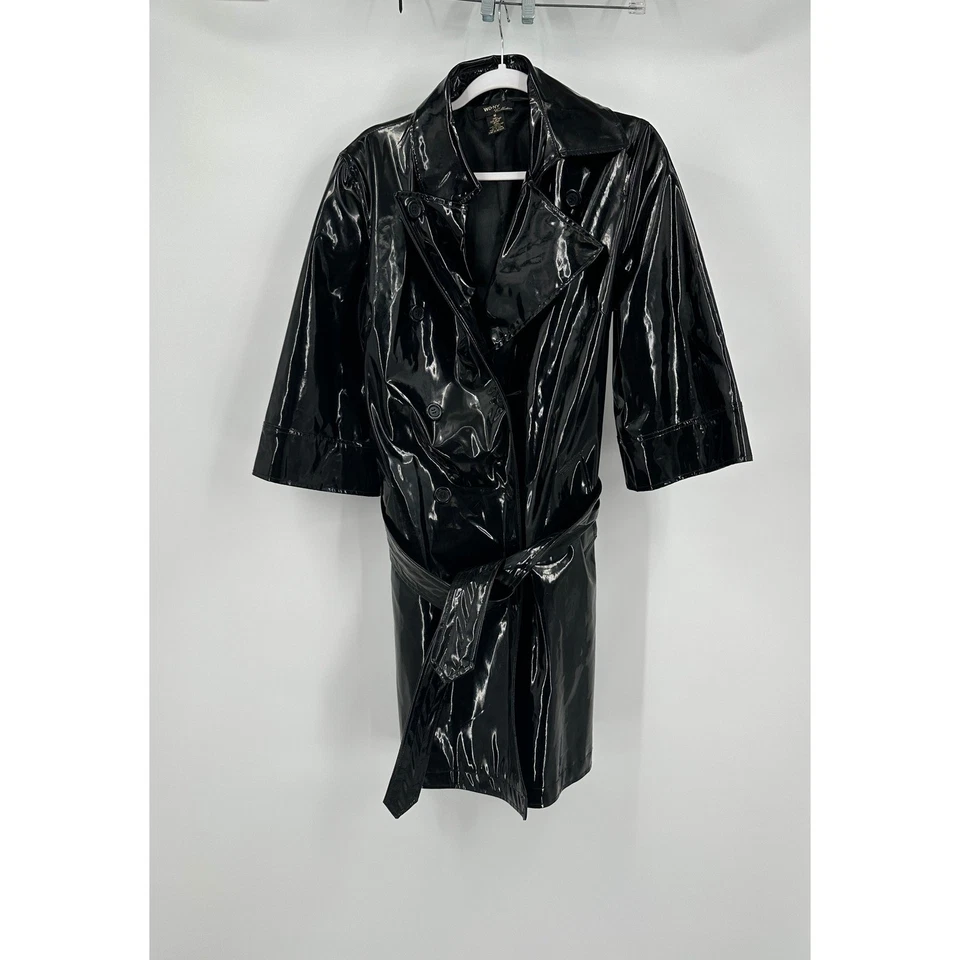 Gabardina de charol negra para mujer WDNY talla 10 dinero antiguo gótico vanguardista elegante Foto 2 de 4