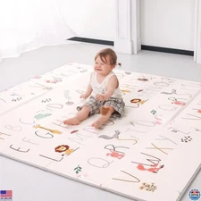 Extra-Large 59x71 Inch Baby Play Mat - 2-in-1 Dual-Sided Waterproof Foam Mat