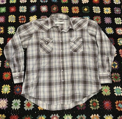 Vintage Ely Cattleman Western Plaid Flannel Button Shirt XL Cowboy Retro