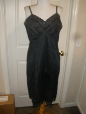 Vintage Women's Full Black Slip Vassarette Sz 38 100 Nylon Tricot O94 