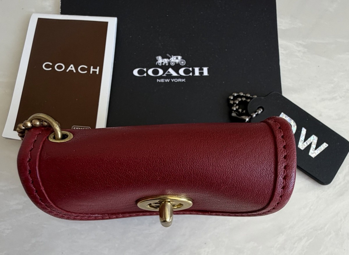 COACH VINTAGE RED TURNLOCK MINI CITY BAG KEYRING FOB CHARM BRASS