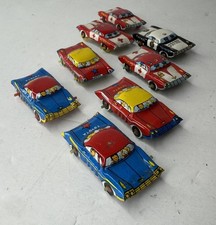 Vintage Tin Toy Car Japan Blue Tin Lithograph Mini Toyota wheels roll Lot