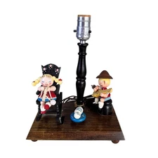 1960’s IRMI Wooden Rocking Chair Cat Music Box Nursery Plastics Lamp Night Light