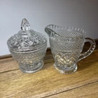 Vintage Anchor Hocking Wexford Cut Glass Sugar Bowl With Lid and Creamer Set