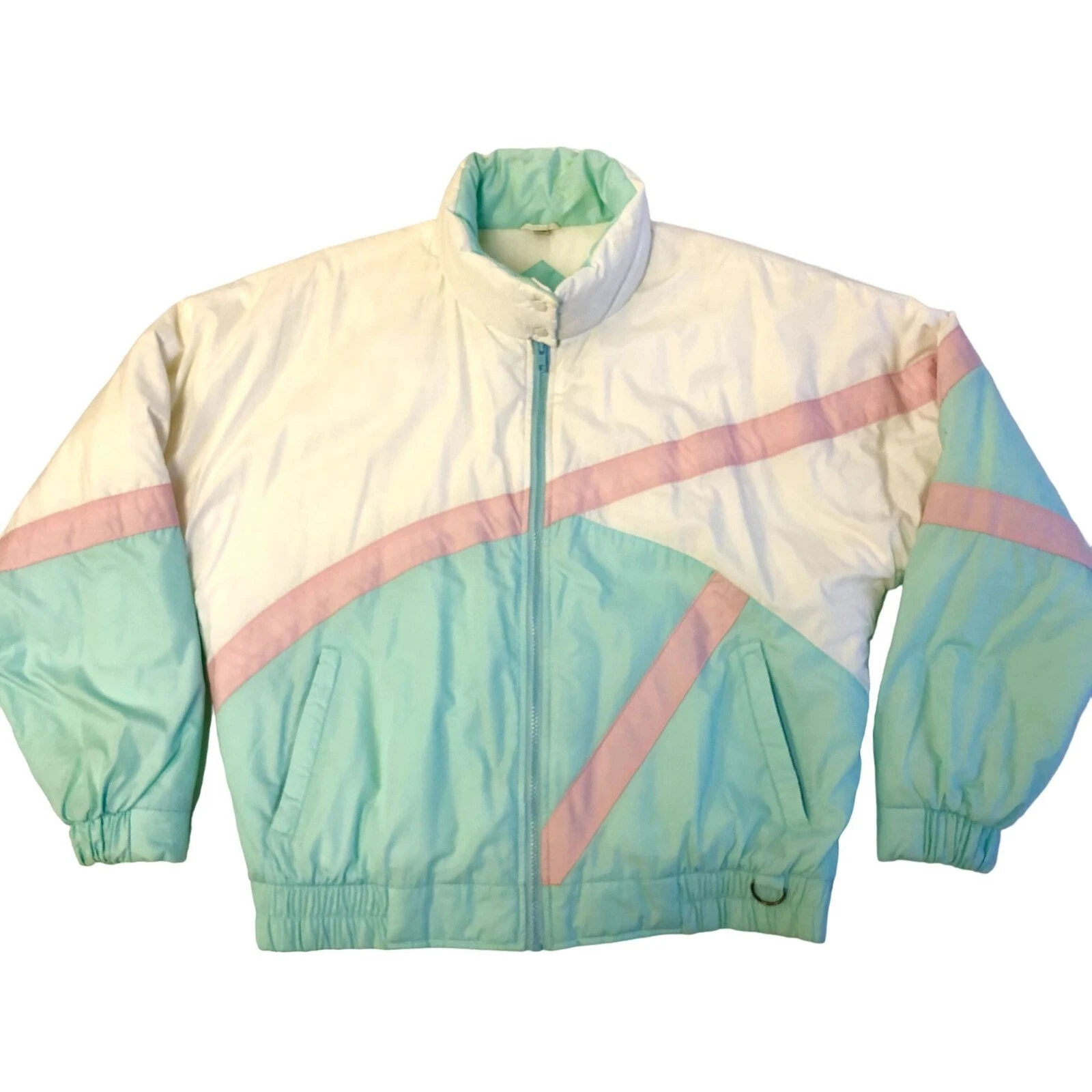 Vtg 80's Omega SKI JACKET White PASTEL Puffer Snow SKIING Retro Winter Coat