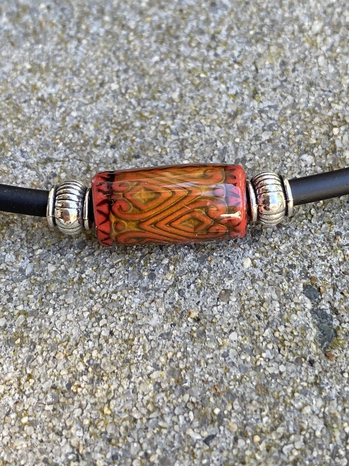 Mens Surfer Red multi-color Beaded Necklace choker - Image 3 of 4