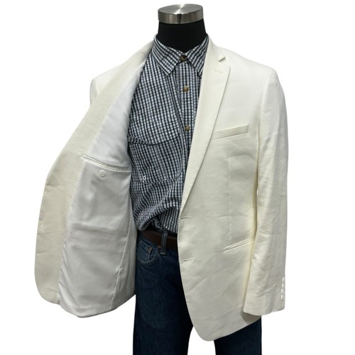 44R Van Heusen Flex Men Ivory White Cream Suit Jacket Sport Coat Blazer Linen - Picture 3 of 12