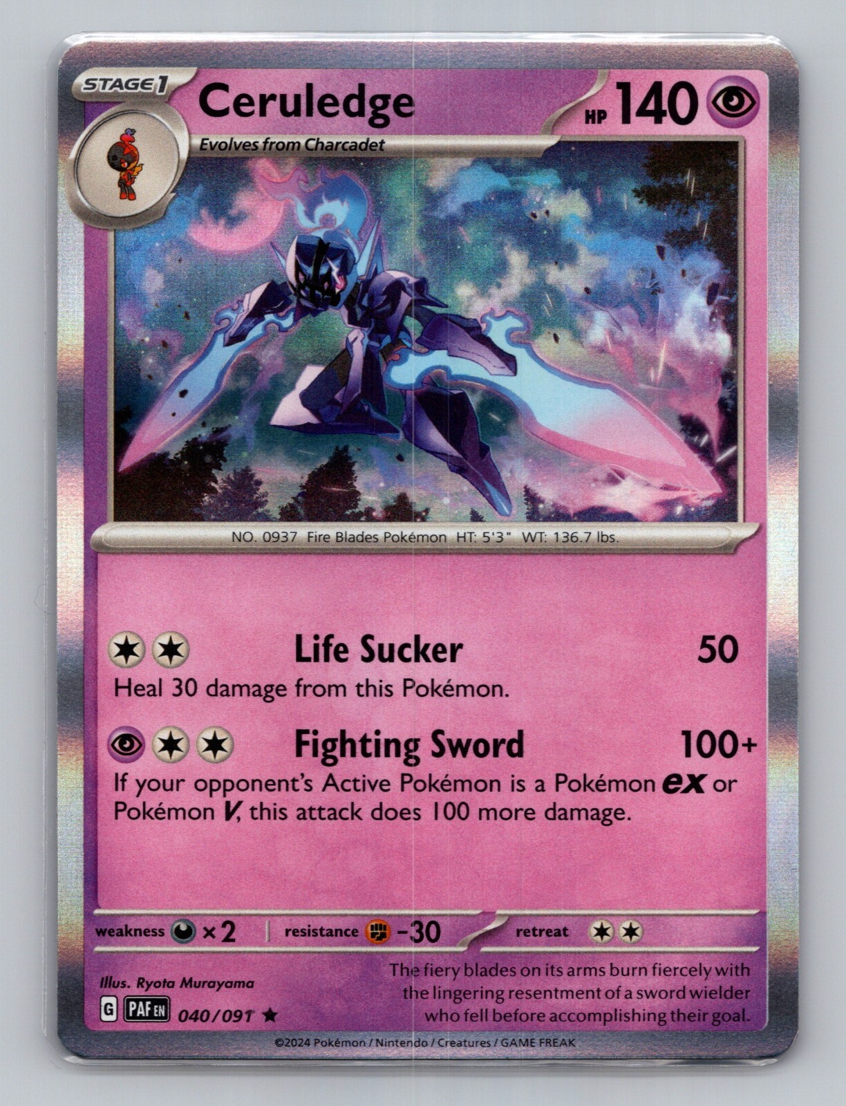 Ceruledge 40/091 Paldean Fates Holo Rare NM PAF EN Pokemon Card Scarlet & Violet