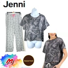 NWT Jenni M Soft Pajama Lounge T-Shirt  Printed Pants Gray 100144315MS Assorted