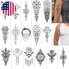 Temporary Tattoos Viking Tribal Tattoo Totem Sticker,16 Sheets Waterproof Long L