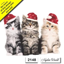 (2148) TWO Paper LUNCHEON Decoupage Art Craft Napkins - CHRISTMAS CATS KITTENS