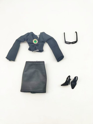 Gonna in pelle nera crop top moda 1/6 bambola vestiti set occhiali scarpe 11,5" - Foto 3 di 3