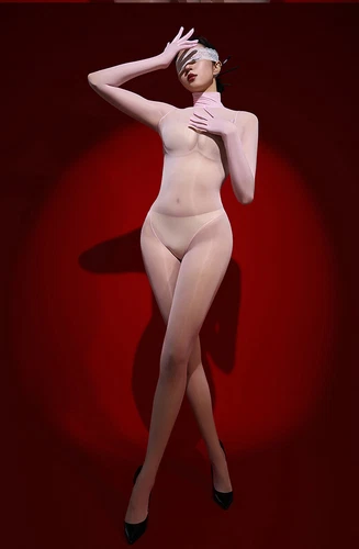 Rückenreißverschluss nahtlos Bodystocking Body transparent ölig glänzend Overall mit Handschuhen - Bild 40 von 69