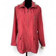Izzi Outerwear Jacket Womens Size L Large Rustic Red Hooded Pockets Full Zip Nwt