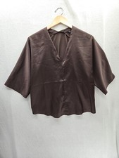 NWT Banana Republic Oversized Satin Brown 3/4 Sleeve V-neck 55 Blouse Size- XS