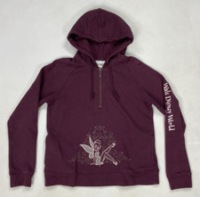 Walt Disney World Tinker Bell 1/4 Zip Hoodie Women Small Burgundy Rhinestone VTG