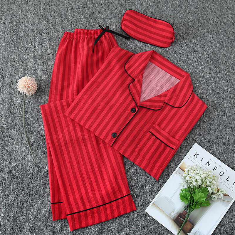 Womens Pajama Sets 3 Piece Sleepwear Pjs Set Long Sleeve Top and Pants Stripe