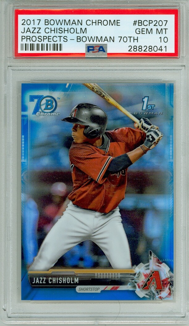 JAZZ CHISHOLM 2017 Bowman Chrome Blue Refractor PSA 10 GEM MINT 
