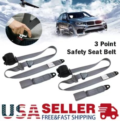 3 Point Grey Retractable Automatic Car Front Seat Safety Belt Strap Buckle Kit
