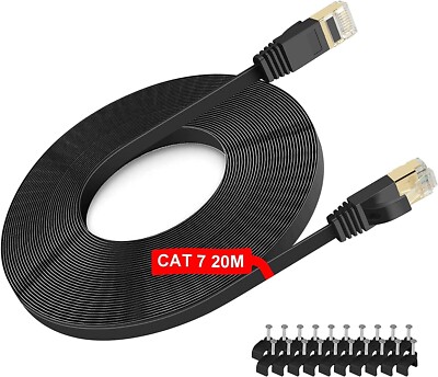 CAT7 Ethernet Netzwerk 20m RJ-45 Kabel FLACH 10Gbps 600MHz schnell Gaming Patchkabel