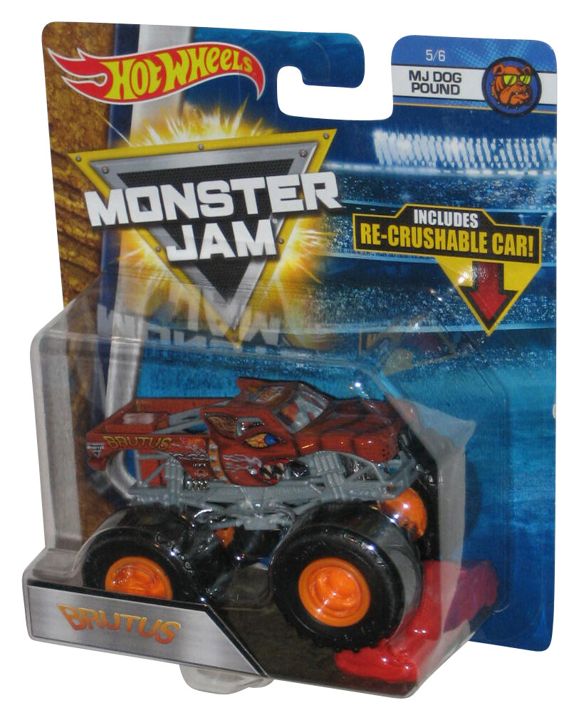 Hot Wheels Monster Jam Brutus MJ Dog Pound (2018) Mattel Orange Toy Truck 5/6 w