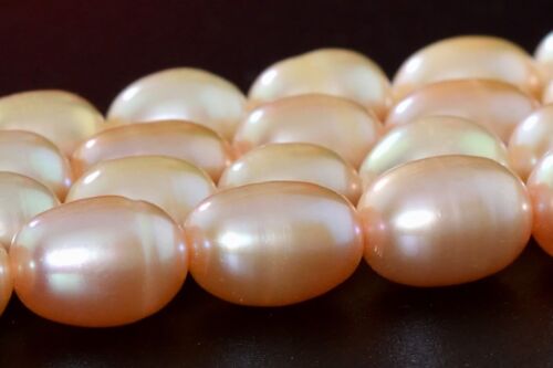 8x9MM Natural Salmon Pink Freshwater Pearl Beads AAA Rice Loose Beads 14.5" - Afbeelding 1 van 4