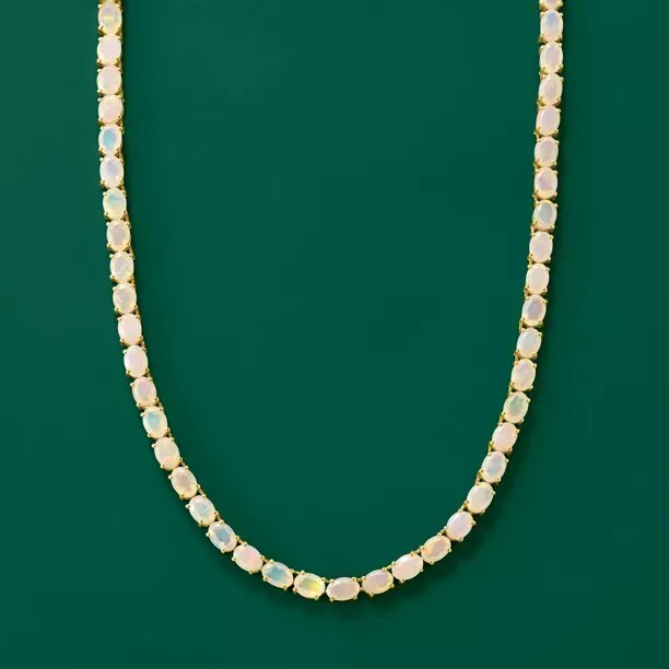 Silver Opal Tennis Necklace Natural Opal Necklace Silver Opal Oval