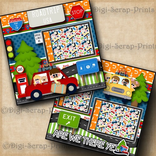 ROAD TRIP ~ vacation travel 2 premade scrapbooking pages paper layout ...