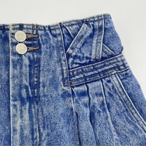 Vintage Denim Shorts High Waisted Juniors Embellished Waistband Cuffs Acid Wash - Picture 7 of 11