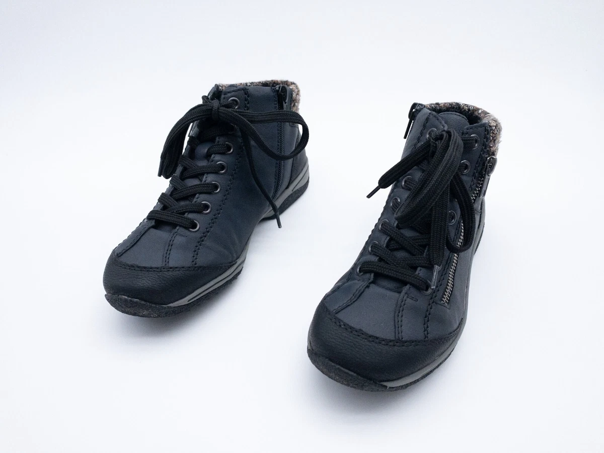 ARO Stivaletti In Pelle Blu Navy Con Puntale Tondo – Dettagli In Gomma E Canna Arricciata, Taglia 37