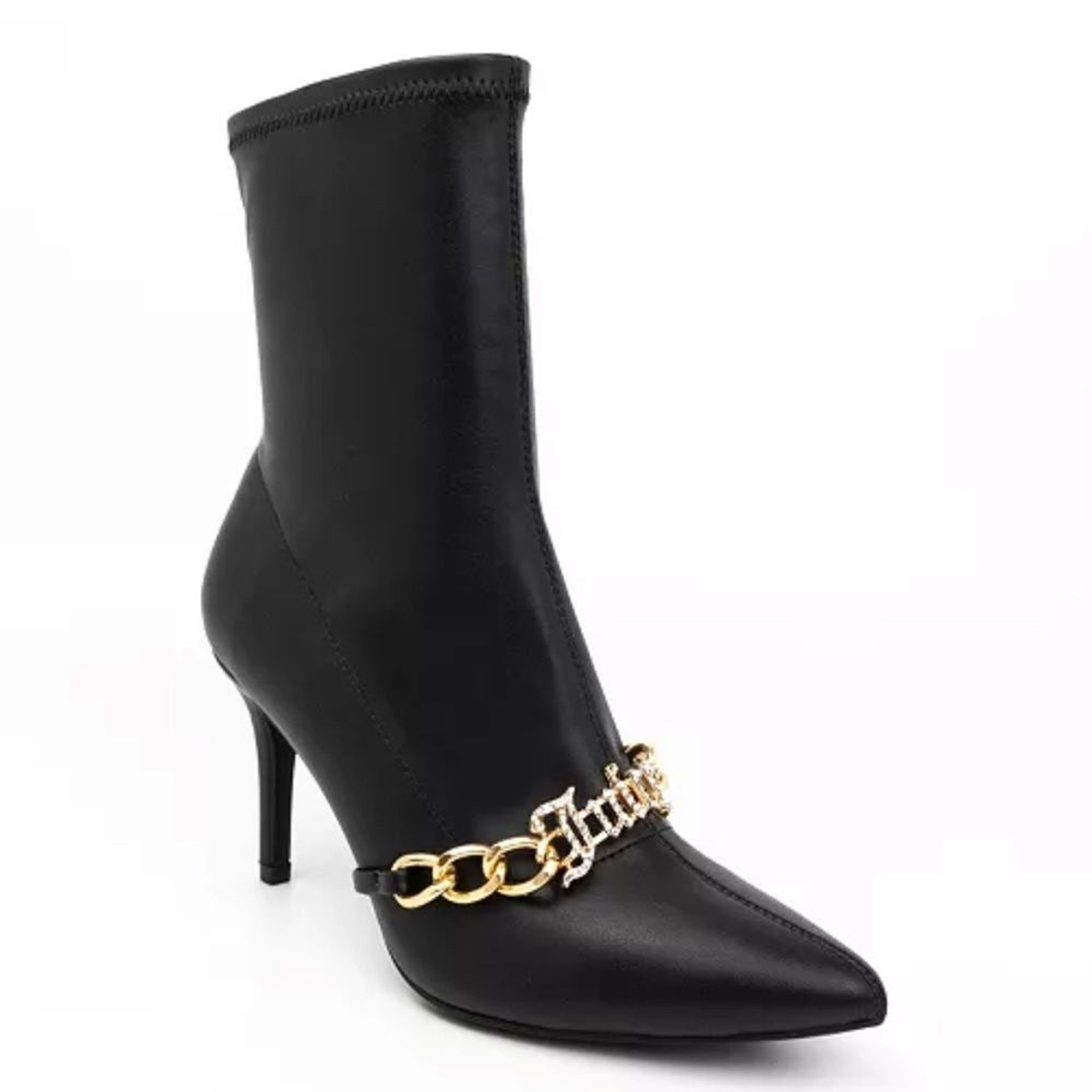 JUICY COUTURE Tommi Stiletto Booties Womens SIZE 8.5 NEW! Black Gold Ankle Boots
