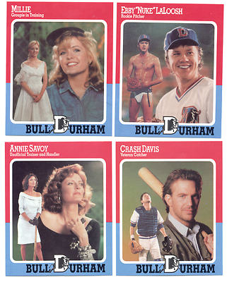 BULL DURHAM ~ 1988 Baseball Card Set of 4 w/ Kevin Costner ''Crash Davis'' MINT