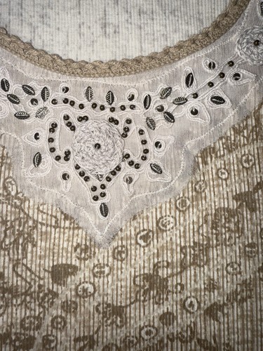 Tribal Womens Top Embroidered Beaded Rib Camisole Ecru Size M - Picture 4 of 8