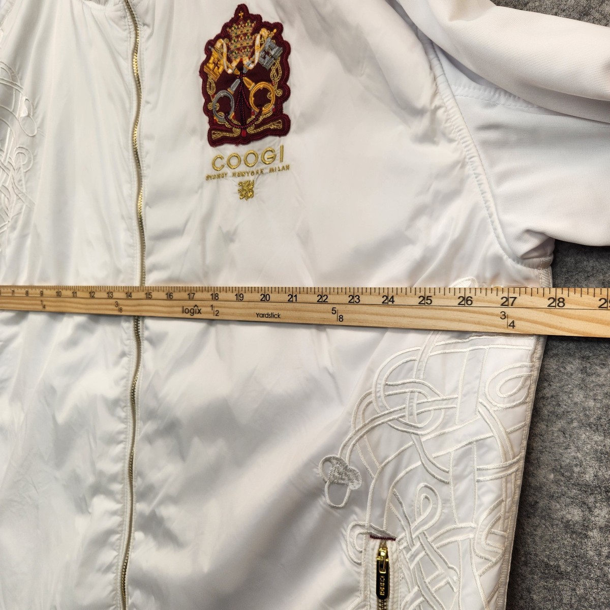 VTG Coogi Mens 3XL White Full-Zip Track Jacket Embroidered Crest