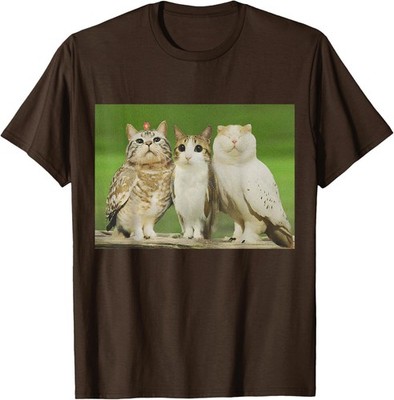 Trio Cat Owl Funny Cursed Internet Trendy Meme Unisex T-Shirt
