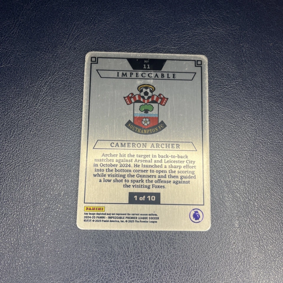 2024-25 Cameron Archer /10 Gold Panini Impeccable Stainless Stars Southampton Fc - Image 3 of 3