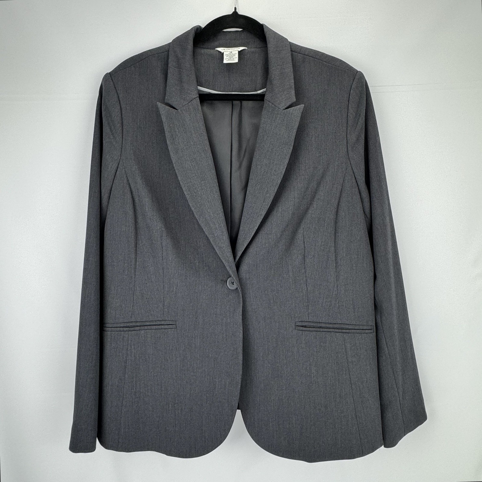 Liz Claiborne Charcoal Gray Single Breasted Blazer Lined Pockets Sz  16 Classic
